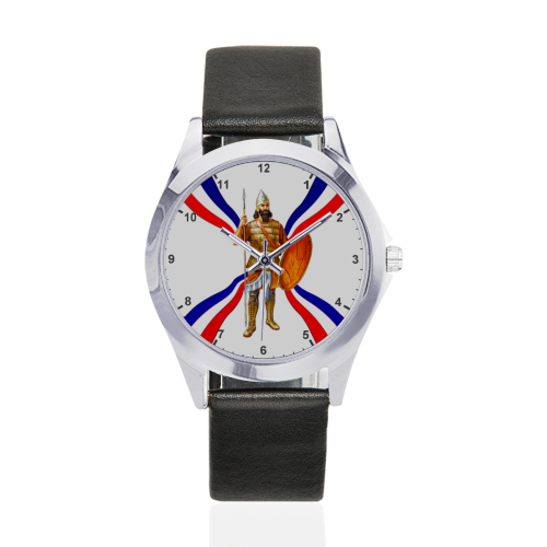The Assyrian Warrior Unisex Silver-Tone Round Leather Watch (Model 216)