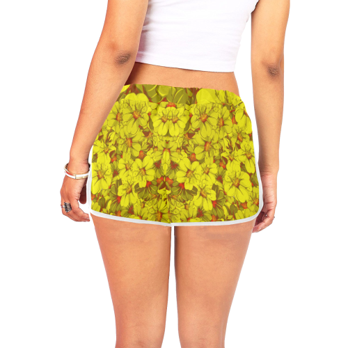 Yellow flower pattern Women's All Over Print Relaxed Shorts (Model L19)