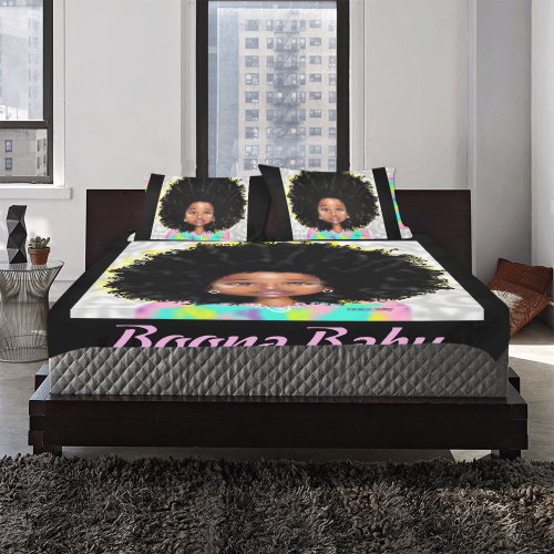 Rainbow Black $Lt pink 3-Piece Bedding Set
