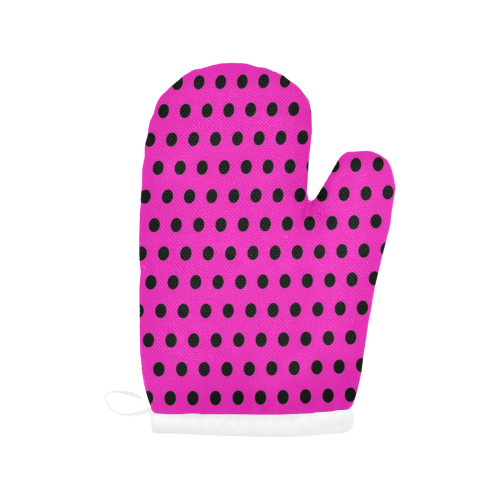 Hot Pink Black Polka Dots Oven Mitt (Two Pieces)