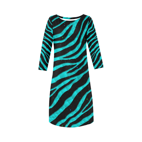 Ripped SpaceTime Stripes - Cyan Round Collar Dress (D22)