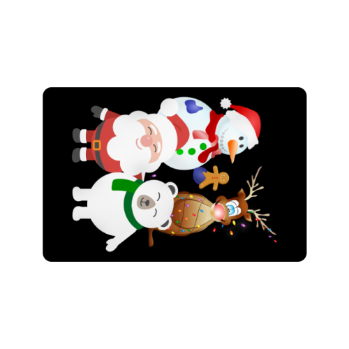 Christmas Gingerbread, Snowman, Santa Claus   Black Doormat 24"x16"