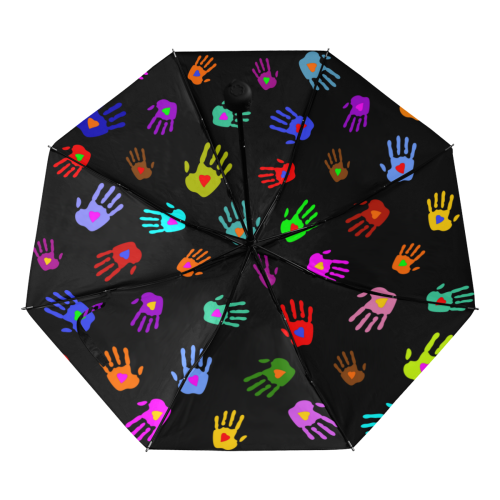 Multicolored HANDS with HEARTS love pattern Anti-UV Foldable Umbrella (Underside Printing) (U07)