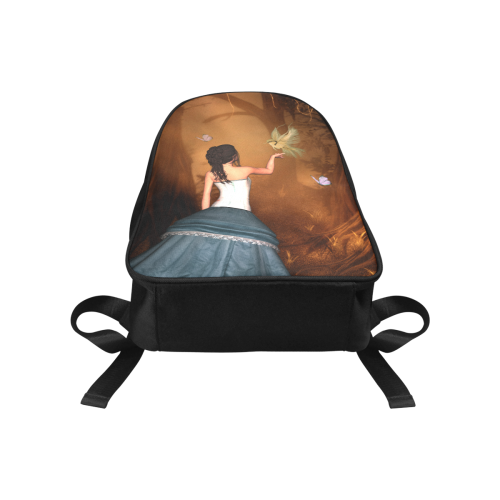Fairy with fantasy bird Fabric School Backpack (Model 1682) (Medium)