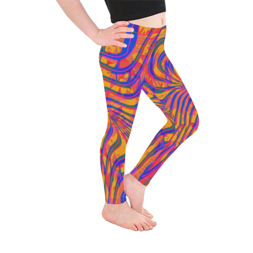 Blue and Orange 90s Abstract Kid's Ankle Length Leggings (Model L06)