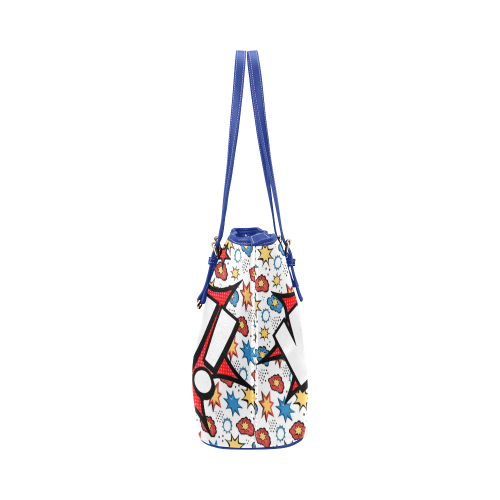 Fairlings Delight's Pop Art Collection- Comic Bubbles 53086wow2Blue Leather Tote Bag/Small Leather Tote Bag/Small (Model 1651)