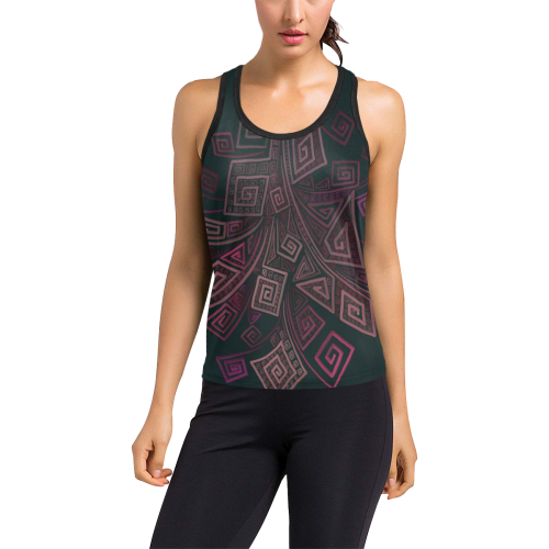 Psychedelic 3D Square Spirals - pink and orange Women's Racerback Tank Top (Model T60)