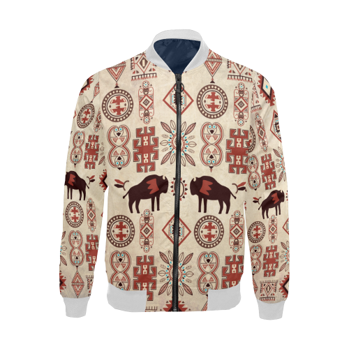 American Native Buffalo All Over Print Bomber Jacket for Men/Large Size (Model H19)