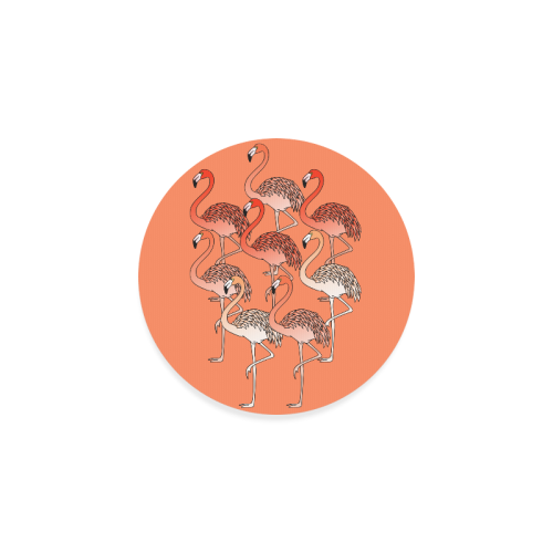 Living Coral Color Flamingos Round Coaster