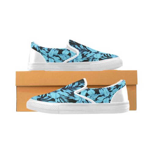 blue floral watercolor Slip-on Canvas Shoes for Men/Large Size (Model 019)