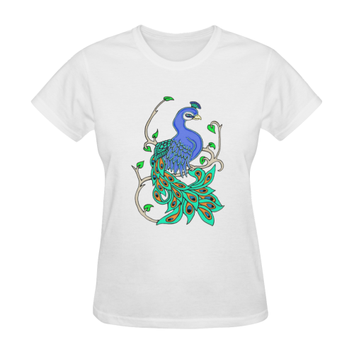 Pretty Peacock White Women's T-Shirt in USA Size (Two Sides Printing)