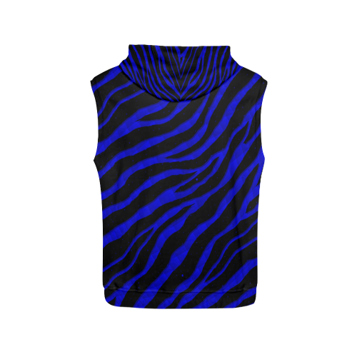 Ripped SpaceTime Stripes - Blue All Over Print Sleeveless Hoodie for Men (Model H15)