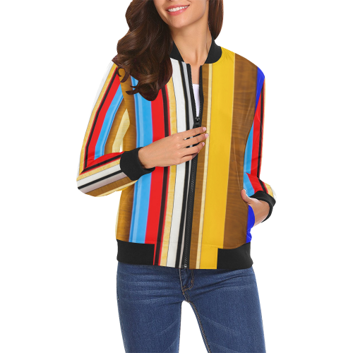 Colorful abstract pattern stripe art All Over Print Bomber Jacket for Women (Model H19)