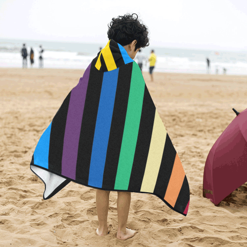 Rainbow Stripes with Black Kids' Hooded Bath Towels