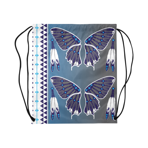 Butterfly wings Blue Large Drawstring Bag Model 1604 (Twin Sides)  16.5"(W) * 19.3"(H)