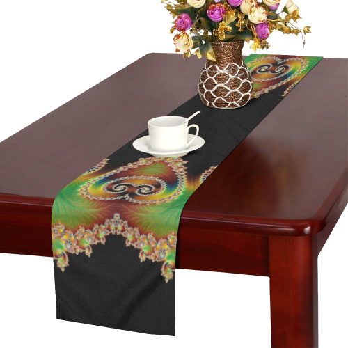 Green and Black  Hearts  Lace Fractal Abstract Table Runner 16x72 inch
