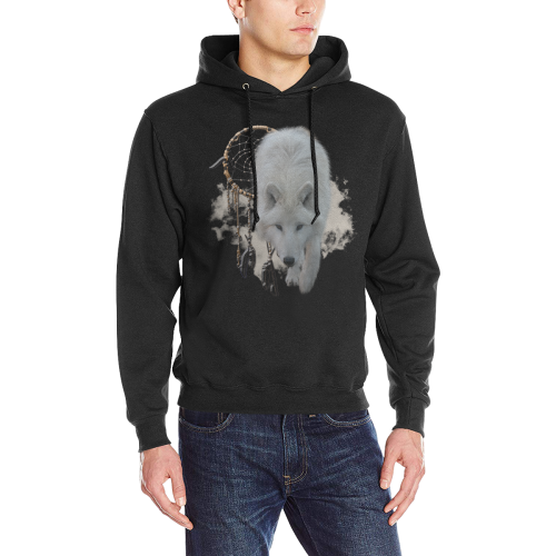White Shaman Wolf with Dreamcatcher Men's Classic Hoodie (Model H17)