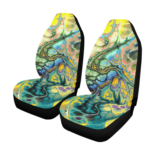 Flower Power Fractal Batik Teal Yellow Blue Salmon Car Seat Covers (Set of 2)