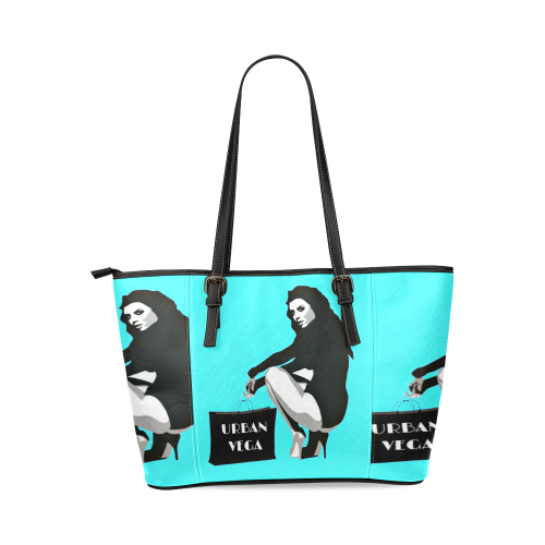 Turquoise with woman Leather Tote Bag/Small (Model 1640)