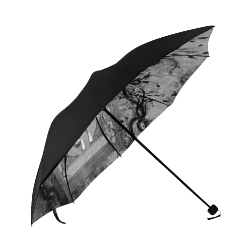 Awesome horse in black and white with flowers Anti-UV Foldable Umbrella (Underside Printing) (U07)