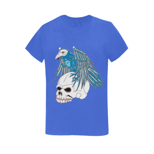 Raven Sugar Skull Blue Front Women's T-Shirt in USA Size (Two Sides Printing)