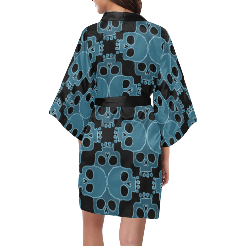 Skull Jigsaw Blue Kimono Robe