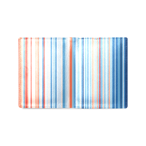 Blue and coral stripe 1 Men's Leather Wallet (Model 1612)