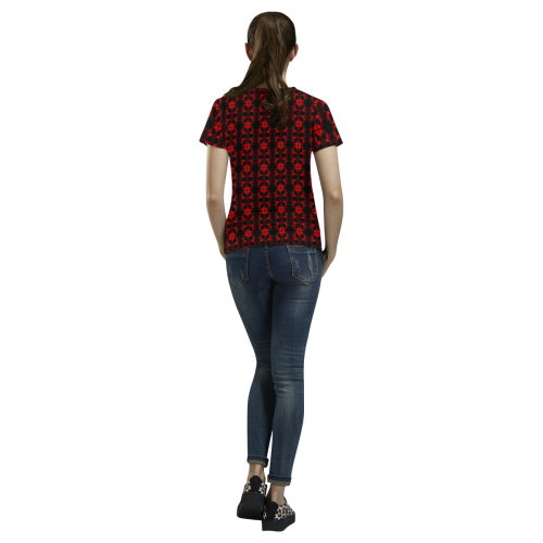 Abstract Flowing * Red on Black All Over Print T-Shirt for Women (USA Size) (Model T40)