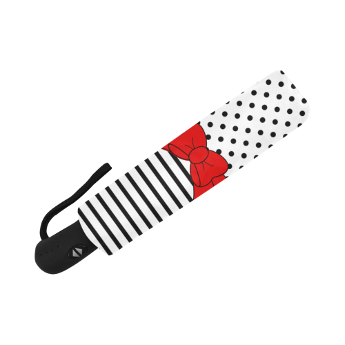 Polka Dots Stripes black white Comic Ribbon red Anti-UV Auto-Foldable Umbrella (Underside Printing) (U06)