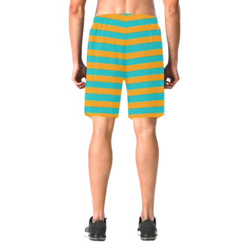 Orange Aqua Stripes Men's All Over Print Elastic Beach Shorts (Model L20)