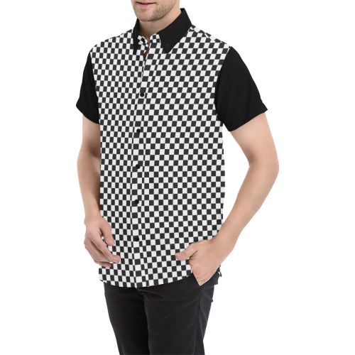 RACING / CHESS SQUARES pattern - black Men's All Over Print Short Sleeve Shirt (Model T53)