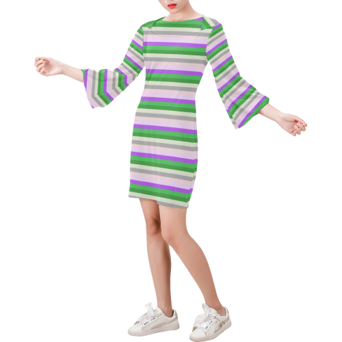 Fun Stripes 2 Bell Sleeve Dress (Model D52)