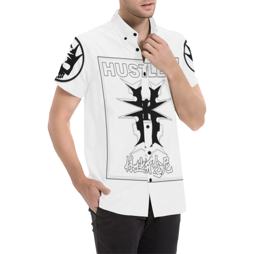 Hustler Gear Shaolin Button Men's All Over Print Short Sleeve Shirt/Large Size (Model T53)