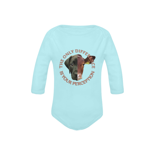 Vegan Cow and Dog Design with Slogan Baby Powder Organic Long Sleeve One Piece (Model T27)