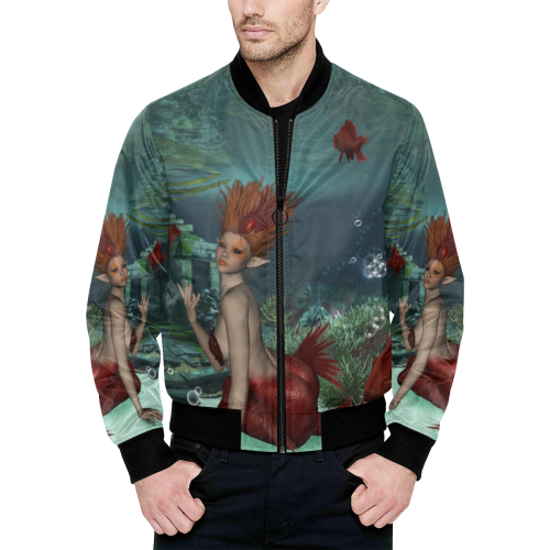 Beautiful mermaid and fantasy fish All Over Print Quilted Bomber Jacket for Men (Model H33)
