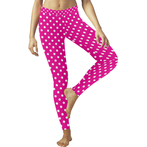 White Polka Dots on Pink Women's Low Rise Leggings (Invisible Stitch) (Model L05)