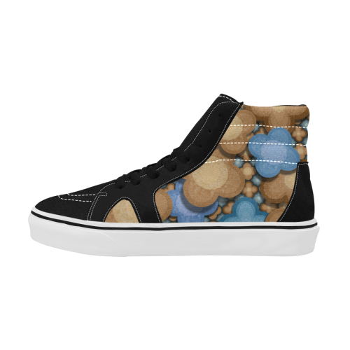 Brown and Blue Floral Women's High Top Skateboarding Shoes (Model E001-1)