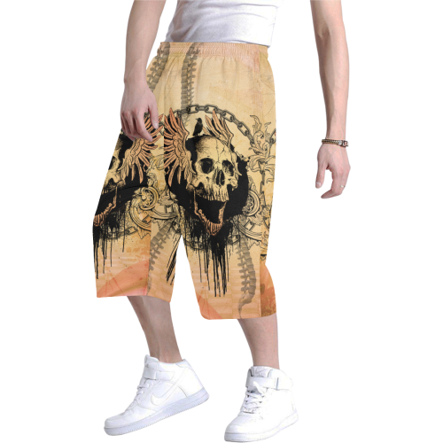 Amazing skull with wings Men's All Over Print Baggy Shorts (Model L37)