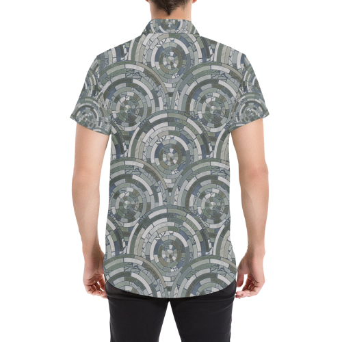 Stones Round Mosaic Pattern - grey Men's All Over Print Short Sleeve Shirt (Model T53)