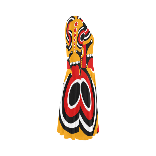 Red Yellow Tiki Tribal Elbow Sleeve Ice Skater Dress (D20)