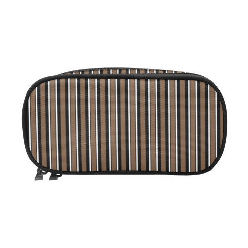 Stripes Black, Brown and White Pencil Pouch/Large (Model 1680)