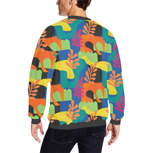 Abstract Nature Pattern Men's Oversized Fleece Crew Sweatshirt (Model H18)