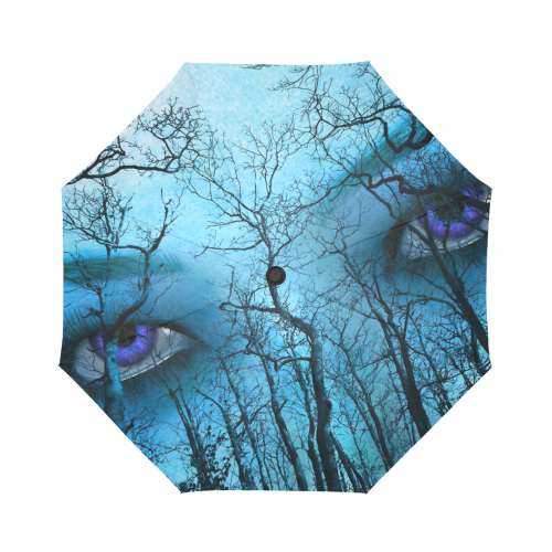 Dark Forest With Looking Eyes In Blue Violet Color Auto-Foldable Umbrella (Model U04)