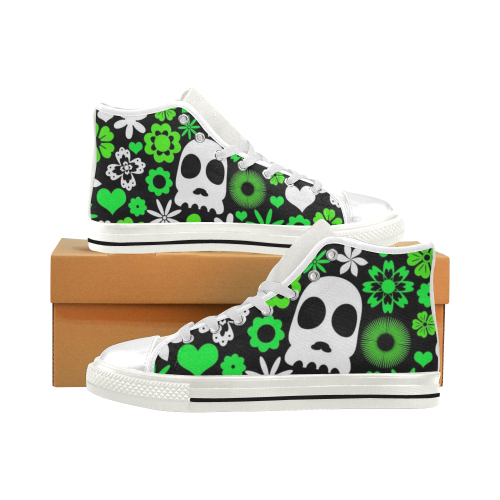 skull and flora pattern Men’s Classic High Top Canvas Shoes (Model 017)