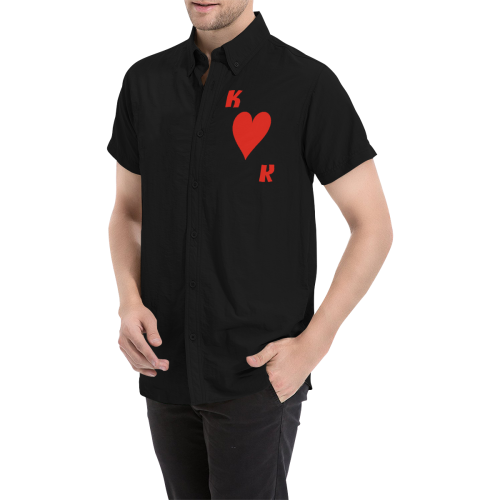 Playing Card King of Hearts Black Men's All Over Print Short Sleeve Shirt (Model T53)