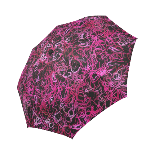 Hot Pink and Black Electric Lines Auto-Foldable Umbrella (Model U04)