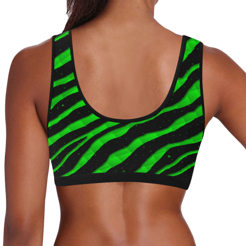Ripped SpaceTime Stripes - Green Women's All Over Print Sports Bra (Model T52)