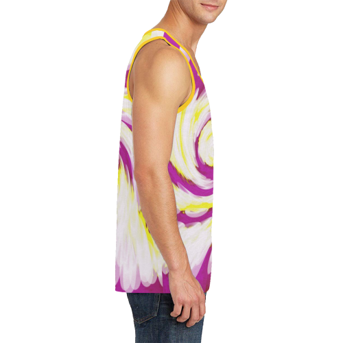 Pink Yellow Tie Dye Swirl Abstract Men's All Over Print Tank Top (Model T57)