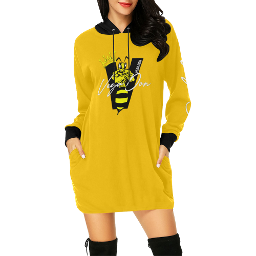 Yellow Vega Don Signature Hoodie Mini Dress All Over Print Hoodie Mini Dress (Model H27)