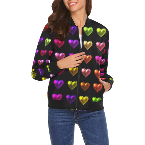 shiny hearts 1 All Over Print Bomber Jacket for Women (Model H19)